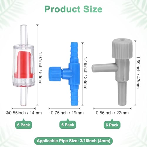 M METERXITY 1-Set Aquarium Air Valve, for 3/16" Airline Tubing PVC Aquarium with L-Shape Air Control Valves Check Valves for Fish Tanks/Aquaculture, Regulators Air Pump Adjustable [Blue, Red] - color: Blue, Red