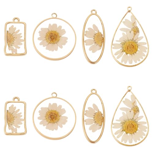 Transparent Flower Resin Charms Round Gold Edge Dried Floral Pendants Flat Round Clear Gold Foil Floral Charms for Necklace Bookmark Keychain Jewelry Making - color: Flower-8