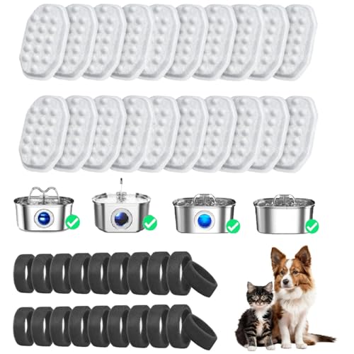 Lewtemi 40 Pack Cat Water Fountain Filter Pre-filter Sponges Set for Stainless Steel 3.2l/108oz 20 Pet Fountain Replacement Filters 20 Pre-filter Sponges for Cat Dog Water Fountains Filter Replacement