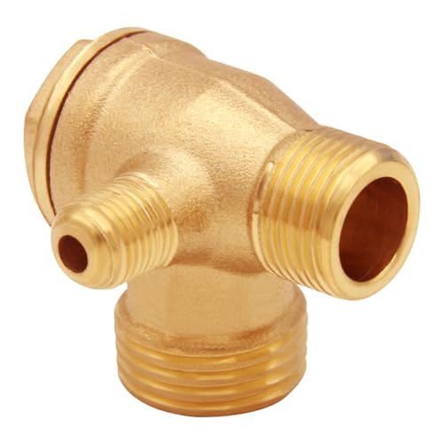 Uenede Solid Brass 3-Port Air Compressor Check Valve G1/8" x G3/8" x G1/2" Male Threaded Tube Connector Non-Return Valve