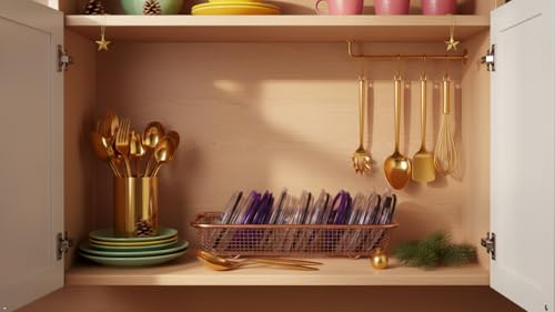 2Pack Stainless Steel Tumbler Cup Lid Organizer Inside Cabinet, Mason Jar Lid H, Rectangular Basket for Storage of Silverware, Chopsticks, straws and Utensils, Rosegold - style: RoseGoldModern-2pack