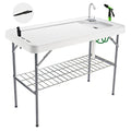 Folding Fish Cleaning Table Portable Camping Sink Table with Faucet Drainage Hose & Sprayer Outdoor Fish Fillet Cleaning Station with Grid Rack & Knife Groove for Picnic Fishing, Grey - style: A Sink-Grey