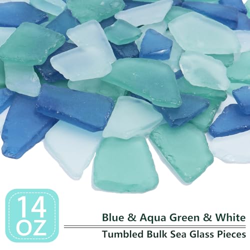 QYGL Sea Glass for Crafts - 14oz Frosted Seaglass Pieces - Vase Filler and Aquarium Ornament, DIY Craft Supplies for Art, Beach Weddings, and Home Decor (Blue, Aqua Green, White) - color: Blue, Aqua Green, White