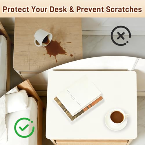 Cuttable PU Leather Nightstand Mat - 13.8x10.8in, Waterproof, Heat Resistant & Non-Slip Night Stand Accessories, Bedside Table Mat, Dresser Protector Top, End Table Cover, Small Desk Mat, Cream White - color: Creamy-white, size: 13.8L x 10.8W