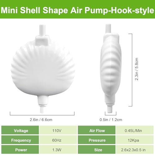 Mini Aquarium Air Pump - Ultra Silent Aerator for 1-15 Gallon Fish Tanks, 0.45L/min 1.3W with Air Stone and Tubing - White