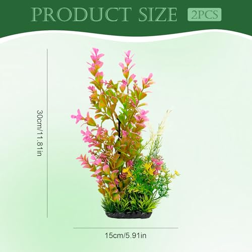 Aquarium Plants 2-Pack, 11.8in Artificial Plastic Fish Tank Decor, Moderate Size Aquarium Decorations, Safe Green Fish Tank Plants for Freshwater Tanks (Pink & Green Gradient) - color: Pink & Green Gradient