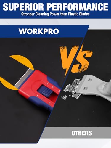WORKPRO Retractable Razor Blade Scraper with 56 Blades, Built-in Storage Cleaning Scraper Tool for Paint Stickers Adhesive Glass Ceramic Wood