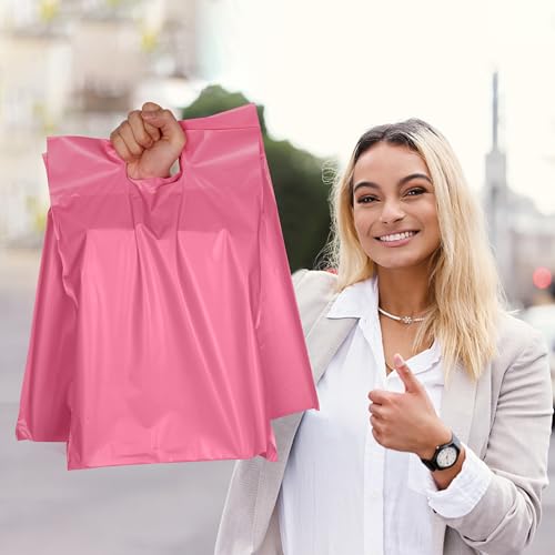 Poly Mailers 10x13 inch 25 Pcs, Pink Mailing Envelopes with Handle, Easy to Carry and Self Adhesive Shipping Bags for Clothing, Upgrade Design Tamper Proof Mailers Poly Bags - color: HandlePink, size: 10x13 Inch 25 Pcs