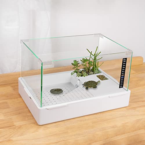 BETAZOOER Turtle Tank with Adjustable Water Pump Filter, Full View Visually Tortoise Aquarium Habitat, Glass Material Easy Changing Water&Clean for Small Amphibious Creatures Reptiles (23"×13.5"×10") - size: Large(Glass)