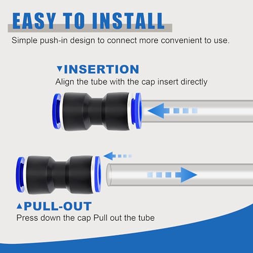 100PCS Push to Connect Fittings Pneumatic Air Line 4 6 8 10 12 mm Straight Push to Link Quick Release Connectors with 1PCS Tube Cutter