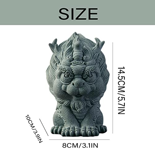 livelyfish Asian Foo Dog Statue Lion Sandstone Sculpture Ancien Chinese Qi Lin Statue for Fish Tank Aquarium Garden Bonsai Decorations, L - size: Large