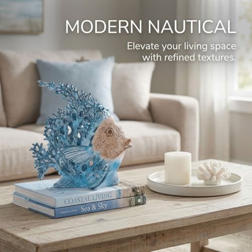 Beach Coastal Decor Turquoise Coral Reef Angelfish Figurines, Modern Nautical Decor Ocean Centerpieces for Living Room, Bathroom, Office, Coffee Table, Beach House, Seaside, Entrance, Shelf Decorative - color: Turquoise, size: Small