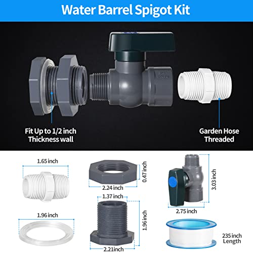 Suswillhit Rain Barrel Spigot Kit - Water Barrel PVC Garden Diverter Kit with Bulkhead Fitting Hose Faucet Adapter and Thread Seal Tape for Water Tanks, Aquariums, Tubs, Pools, Garden Barrels(1 Pack) - color: 1Pack