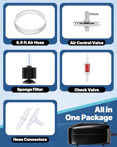 Uniclife Aquarium Air Pump, Adjustable Quiet Oxygen Pump for Fish Tanks, Airline Tubing & Accessories - size: Up to 200 Gallons Tank