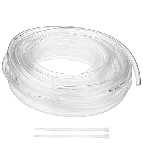 M METERXITY Vinyl Tubing 8mm ID x 10mm OD 50ft Flexible Plastic Tube with 2 Hose Ties, Lightweight Hybrid PVC Hose for Water Gardening/Airline/Aquarium Tubing [Clear] - size: 8mm ID x 50ft