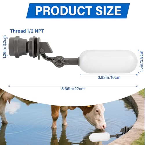1/2 Inch NPT Mini Float Ball Valve Kit Automatic Fill Feed Humidifier Tank Pond Shut off Water Float Ball Valve, 2 Pack