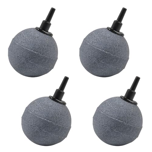 4 Pack 2 Inch Aquarium Air Stone Balls Premium Porous Airstones for Fish Tanks, Ponds & Hydroponics Long-Lasting Oxygen Diffuser with Fine Bubbles, Sinks & Won’t Float (3/16" or 3/8" Tubing)