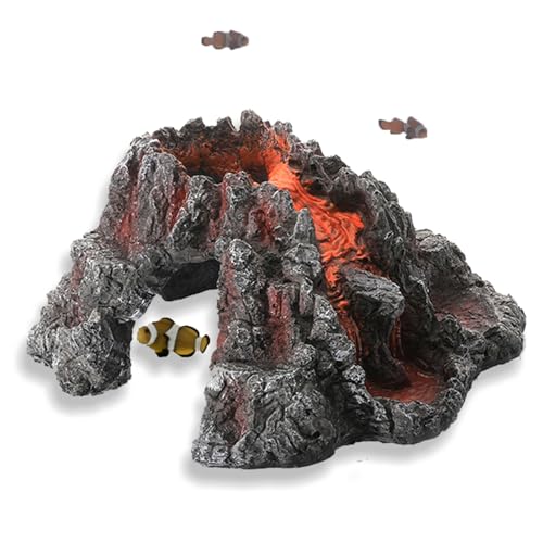 Volcano Shape Aquarium Decorations Cave| Resin Fish Tank Cave Ornaments| Fish Tank Bubbler Decorations| Fish Sleep Rest House| Aquarium Decoration Mountain