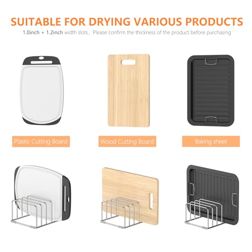 KORRTFID Cutting Board Holder Stand, Chopping Board Storage Rack, Cutting Board Organizer, 304 Stainless Steel Chopping Board Holder, Cookie Sheets Organizer 1.0+1.2 Inch Width Slots(Large) - size: 1.0+1.2 in Slot