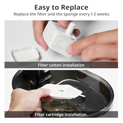 Cat Water Fountain Filter Pet Drinking Fountain Filter & Sponges for 152oz/4.5L Wireless Cat Water Fountain,Triple Filtration System for PTM-643 models, 9 Pack (9 Filters and Sponges) - size: 9 Filters+9 Sponges