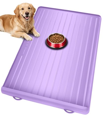 Dog Mat for Food and Water - 39.4" x 27" Large Pet Feeding Mats with Residue Collection Pocket - Waterproof Dog Cat Bowl Mat with High Edges to Prevent Water and Food Spills (Purple, 39.4''x27'') - color: Purple