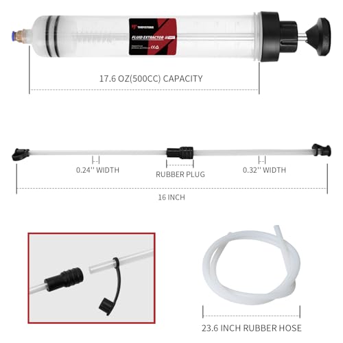 Thorstone 500cc Automotive Fluid Extractor Pump for Easy Oil Change | Manual Oil Change Syringe with 60cm Rubber Hose & 2pcs 22cm PVC Suction Tubes - size: 500cc（60cm)