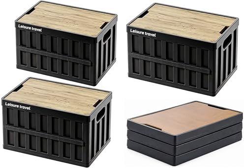 VIMI 50L Collapsible Storage Bins with Lids Stackable Utility Crates with Handles Plastic Large Folding Containers for Organizing Tools,Books,Food,Drinks,Camping&Transport (Black-3 Pack) - color: Black-3 Pack