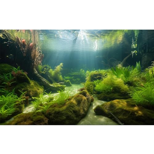 Ocean Floor Fish Tank Background Underwater Stone Aquarium Background Under Water Background Cave Sunlight Fish Tank Backdrop Decoration Aquarium Backdrop Durable Vinyl 24x12in - color: Light Green, size: 24(W)x12(H)inches/ 60(W)*30cm(H)