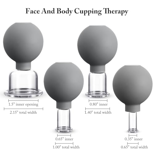 BBTO 4 Pcs Glass Facial Cupping Set Silicone Vacuum Suction Massage Cups Skin Tightening Therapy for Face Body Eyes Back Shoulder Pain(Grey) - color: Grey