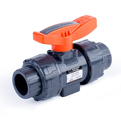 HYDROSEAL Kaplan 3/4" PVC True Union Ball Valve with Full Port, ASTM F1970, EPDM O-Rings and Reversible PTFE Seats, Rated at 200 PSI @73F, Gray, 3/4 inch Socket (3/4") - size: 0.75 Inch