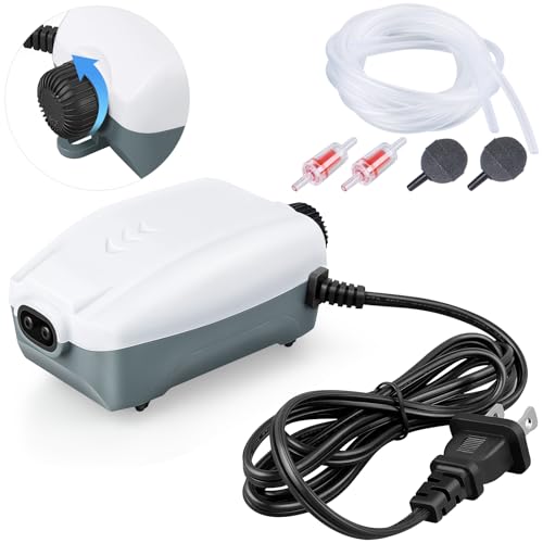 Dual Outlet Aquarium Electric Air Pump, Whisper Adjustable Fish Tank Aerator, Quiet Oxygen Pump with Accessories for 20 to 100 Gallon