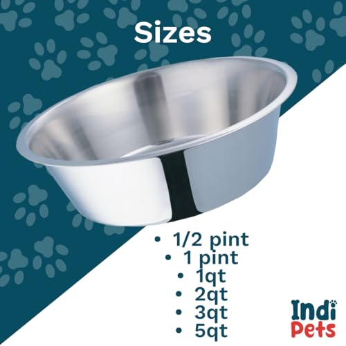 INDIPETS Standard Feeding Dish: Pet Water and Food Bowl | 1 Quart, Stainless Steel (PN: 800008)
