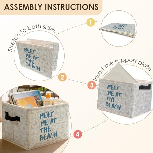 Blue Coastal Beach Seashell Storage Bins Box with Handles, Meet Me at the Beach Nautical Ocean Sea Shell Foldable Basket Toybox for Bedroom Bathroom Home Clothes Toys Books - color: color-4