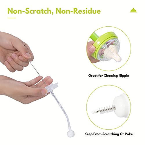 8 Piece Sponge Nipple Bottle Brushes, Baby Bottle Brush with 3 Piece Nipple Cleaner, 3 Piece Replacement Heads and 2 Piece Straw Brushes, Green