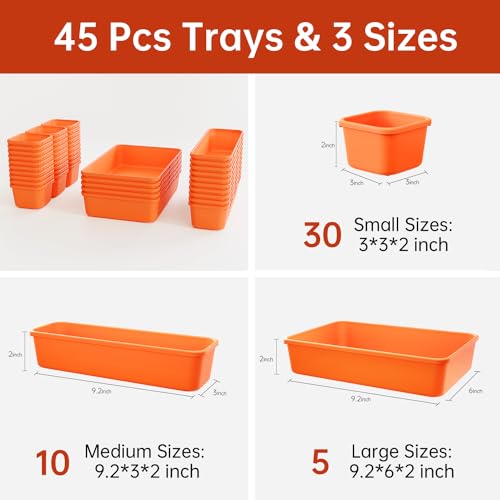 45 Pack Tool Box Organizer Tool Tray Dividers, Toolbox Drawer Organizers Storage Trays for Rolling Tool Chest, Work Bench Cabinet Bins, Hardware Parts Screw Nut Bolt Small Tools Organization - Orange - color: 45PCS - Orange, size: 3 - Sizes