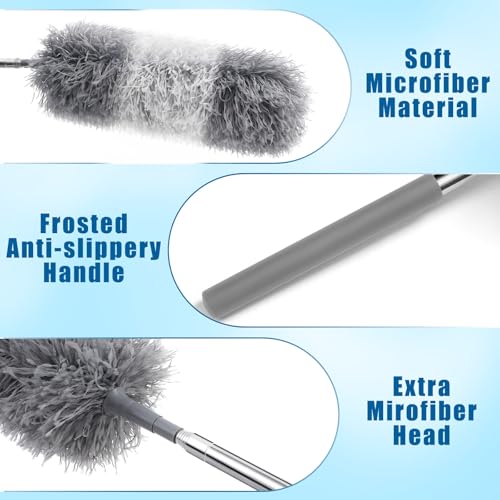 Tanlade 12 Pcs Microfiber Feather Duster for Cleaning 13-31 Inch Extendable Cobweb Dusters Ceiling Fan Duster Washable Bendable Tool for Office Car Window Furniture (Gray White) - color: Gray White