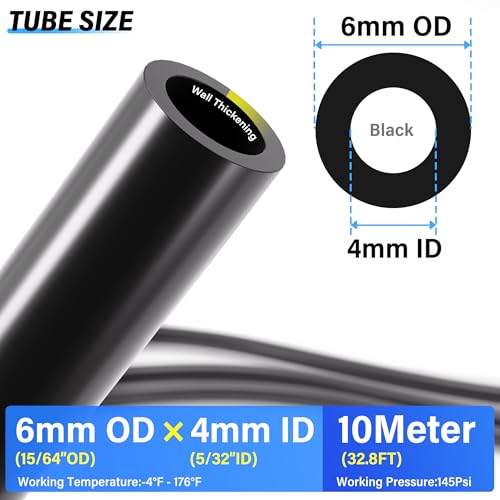 TAILONZ PNEUMATIC Black 6mm OD 4mm ID Polyurethane PU Air Hose Pipe Tube Kit 10 Meter 32.8ft - color: Black, size: 6mm OD/32.8ft/10m