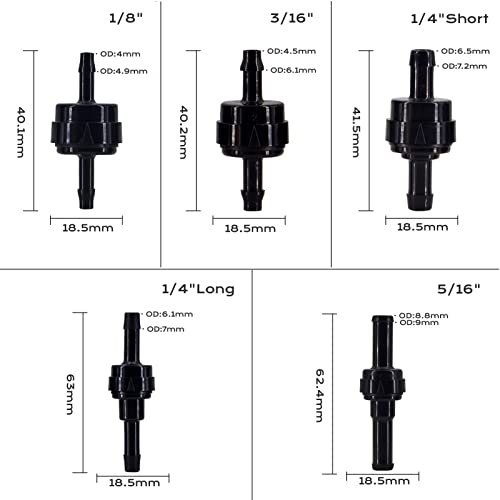 Automotive Oil Line Spring & Vacuum Check Valves, PA66 Material, 1/8" to 5/16" Sizes, High Temperature & Corrosion Resistance (3/16" x 2 PCS) - size: 3/16"