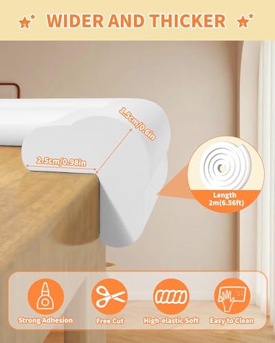 Edge Corner Protector Baby Proofing, 6.56FT 0.6'' Thicken L-Shape Furniture Fireplace Safety Bumper Guard with 6 Corners, Pre-Taped, Soft NBR Rubber Foam, Table Edge Protector for Baby(White-gray) - color: White, size: 0.6''Th (6.56ft)