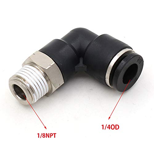 Push to Connect Air Fittings 1/4 inch OD Tubing x 1/8" Npt Elbow Air Line Quick Connect Fittings Male Threaded 90 Degree Push in Lock Fittings Pneumatic Tube Fittings Connectors 5Packs - size: 1/4" OD X 1/8" MNPT