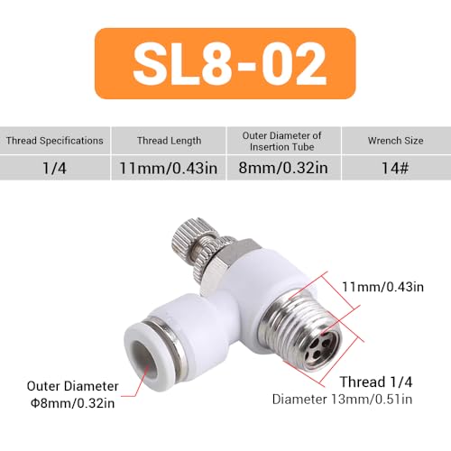 10Pcs Push to Connect Air Flow Control Valve, White 5/16in Tube OD x 1/4" Male Thread 90 Degree Elbow Speed Control Valve Pneumatic Connector Quick Fittings - size: Male Thread G1/4 x White_Standard (10pcs)