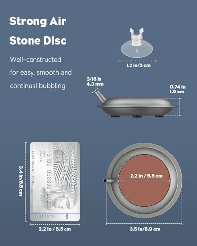 Pawfly Aquarium Air Stone, 3.5 Inch Air Stone Disc with Suction Cups, Bubbler Stone Diffuser Oxygen with Stainless Steel Base for Fish Tank, Buckets & Hydroponic (Pump and Tubing Not Included)