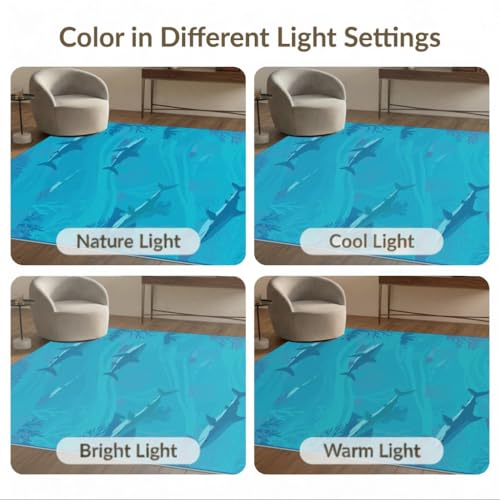 8'x10' Washable Graphic Fish Large Rug, Dark Blue Non-Shedding Pet Friendly Carpet for King Size Bedroom, Master Suite, Under Bed, Foldable Easy Care Mat | Ref:2068649 - color: Blue/Pattern 13, size: 8' x 10' (Rectangular)