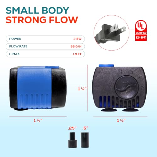 Aqua Dream 66 GPH Submersible Pump - 2.5W Adjustable Ultra Quiet Water Pump for Aquariums and Fountains, 1.9ft Max Lift, Indoor/Outdoor Hydroponic Fish Tank Pump - 1 Pc - color: Blue; 1 Pc, size: 66 GPH