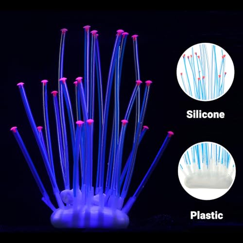 Realistic Coral Aquarium Decor with Weighted Base, Soft Silicone Tentacle Ornament Lifelike Moving for Freshwater Saltwater Fish Tank, Safe Shelter for Fish Shrimp Invertebrates Aquascaping (Blue) - color: Blue