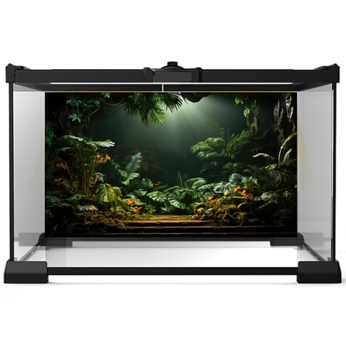 Rainforest Aquarium Background Tropical Palm Leaves Fish Tank Background Jungle Style Floral Pattern Landscape Reptile Tank Backgrouds Foggy Misty Green Leaves Reptile Enclosure Backgrounds 24x12in - color: Brown Green, size: 24(W)x12(H)inches/ 60(W)*30cm