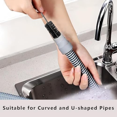 Flexible Extra Long Drain Brush, Drain Unblocker Tools,61 inch Pipe Cleaner Brush and 17.7 inch Sink Unblocker Tool, Double Ended Nylon for Curved Pipes and Slim Holes