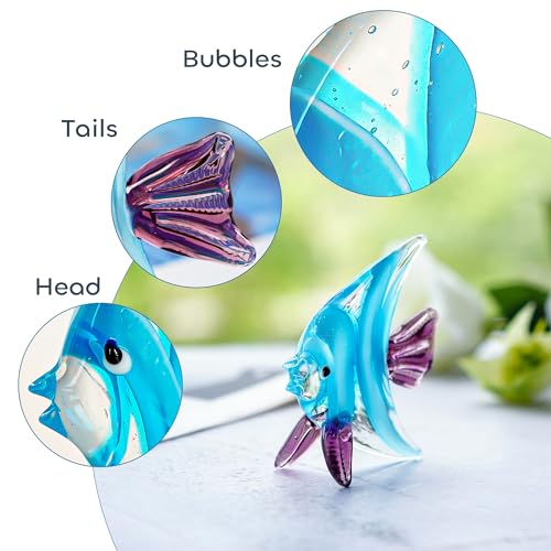 Crystalsuncatcher HDCRYSTALGIFTS 2.5'' Blown Glass Figurines Tropical Fish Murano Art Sea Life Minitures Handicraft Animal Figure for Fish Tank Ornament or Aquarium Decorations (Fish) - color: Style*8