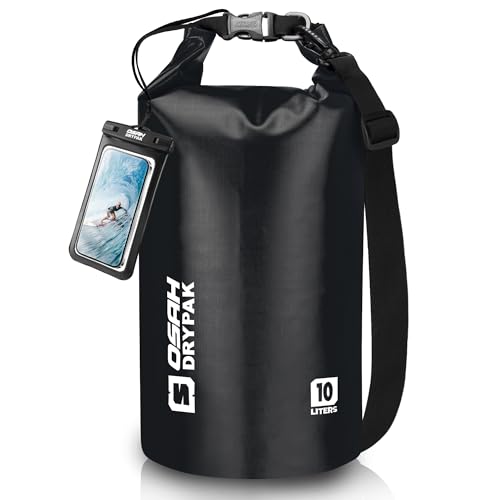Waterproof Dry Bag, 5L/10L/20L/30L/40L Roll Top Lightweight Storage Backpack with Phone Case for Women & Men, Floating Waterproof Sack for Travel, Swimming, Kayaking, Paddle Board, Camping & Beach - color: BLACK, size: 10L
