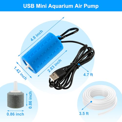 DaToo USB Mini Aquarium Air Pump Ultra Quiet Fish Tank Air Pump with Black Hanging Clasp Portable Aquarium Oxygen Aerator Pump Includes Fish Tank Airline Tubing and Air Stone(1W/2W/3W) - size: 2W